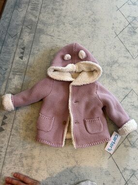 Carter's Mauve Knit Hooded Jacket with Cream Sherpa